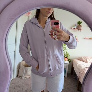 Casual Lavender Purple Zip-Up Hoodie Size XL